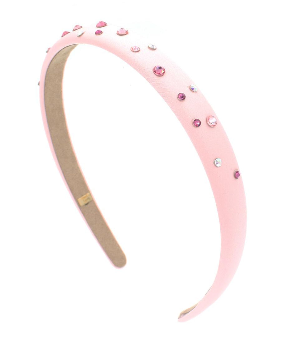 Bari Lynn Crystallized Thin Satin Headband- Pink
