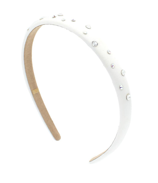 Bari Lynn Crystallized Thin Satin Headband- White