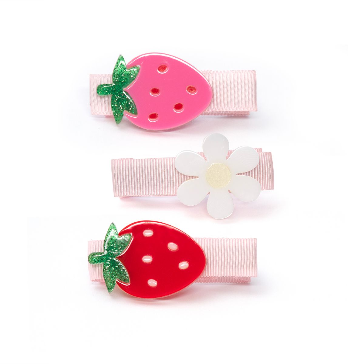 Pink Strawberry and Daisy Hair Clips