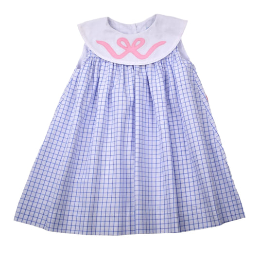 Funtasia Too Bow Collar Blue Check Dress