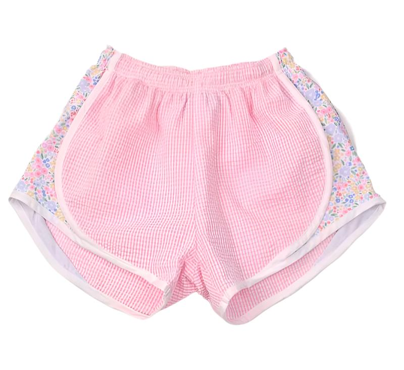  Funtasia Too Athletic Shorts - Pink Check Shorts with Meadow Floral Sides