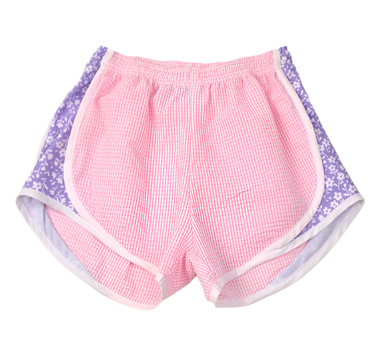  Funtasia Too Athletic Shorts - Pink Check Shorts with Lavender Floral Sides