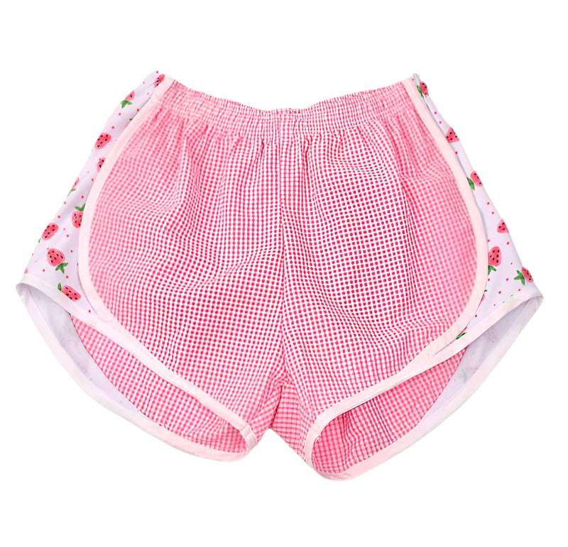  Funtasia Too Athletic Shorts - Hot Pink Check Shorts with Strawberry Sides