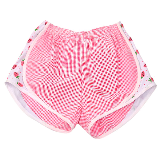  Funtasia Too Athletic Shorts - Hot Pink Check Shorts with Strawberry Sides