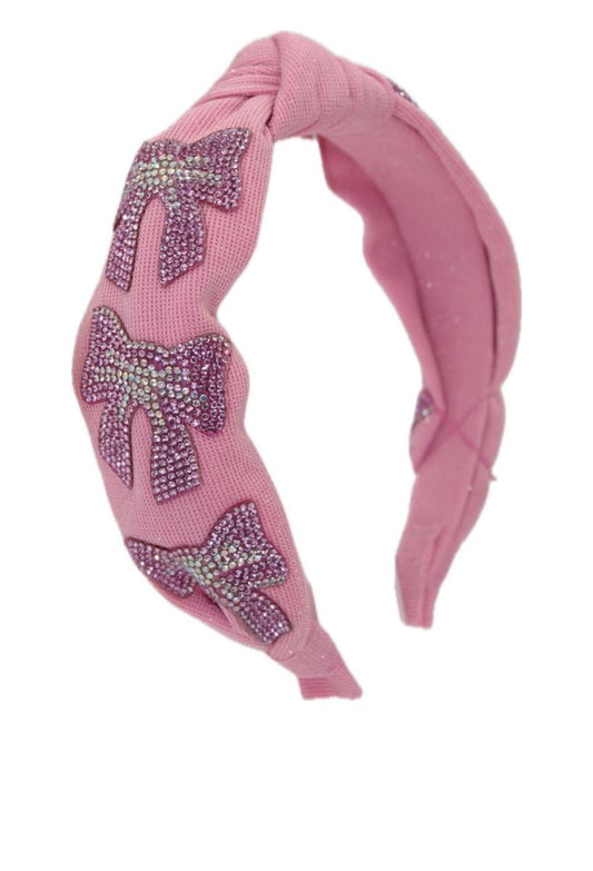 Crystallized Bow Tail Knot Headband- Pink