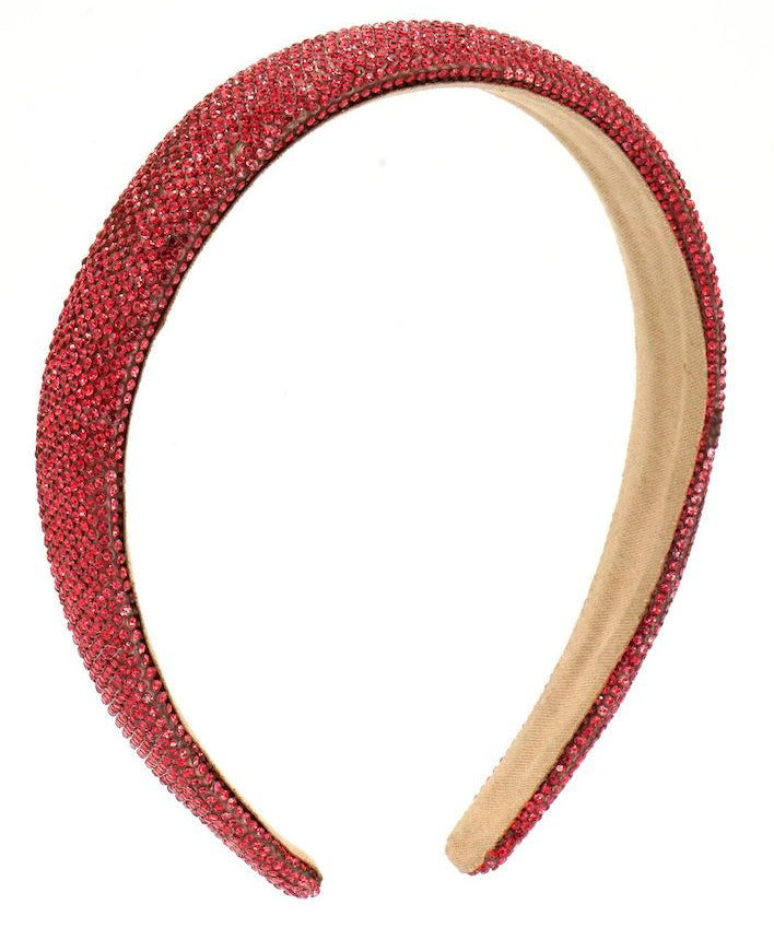 Bari Lynn Thin Fully Crystallized Headband- Red