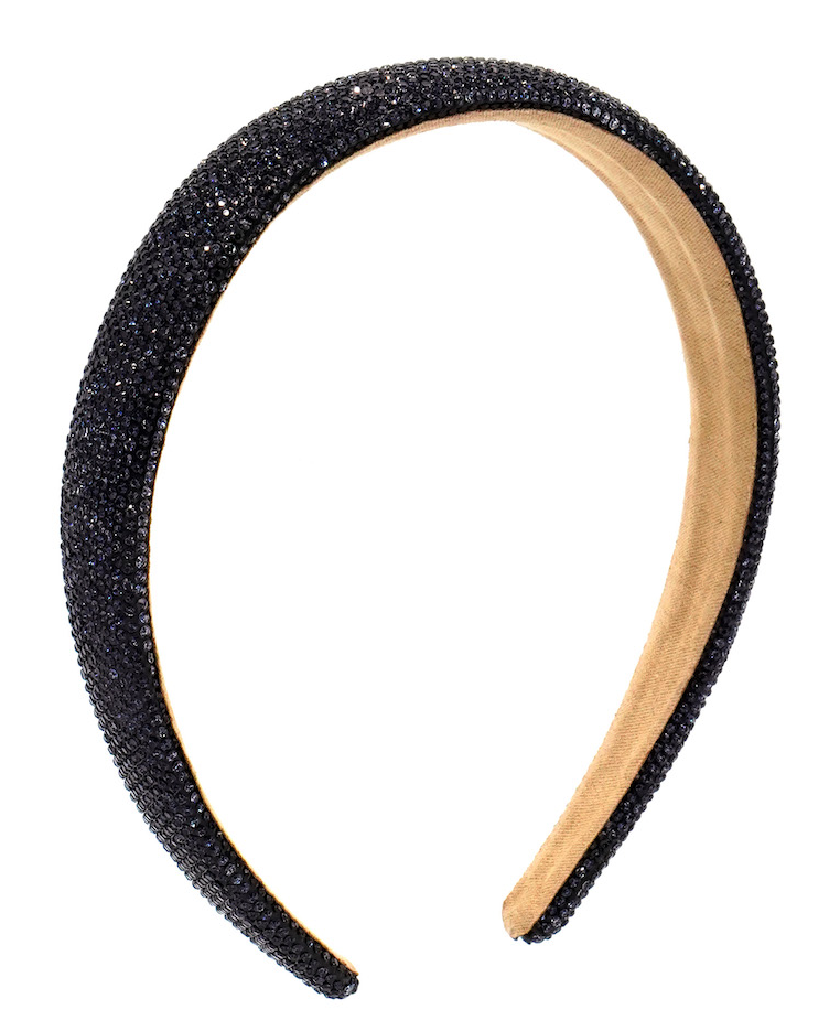 Bari Lynn Thin Fully Crystallized Headband- Navy