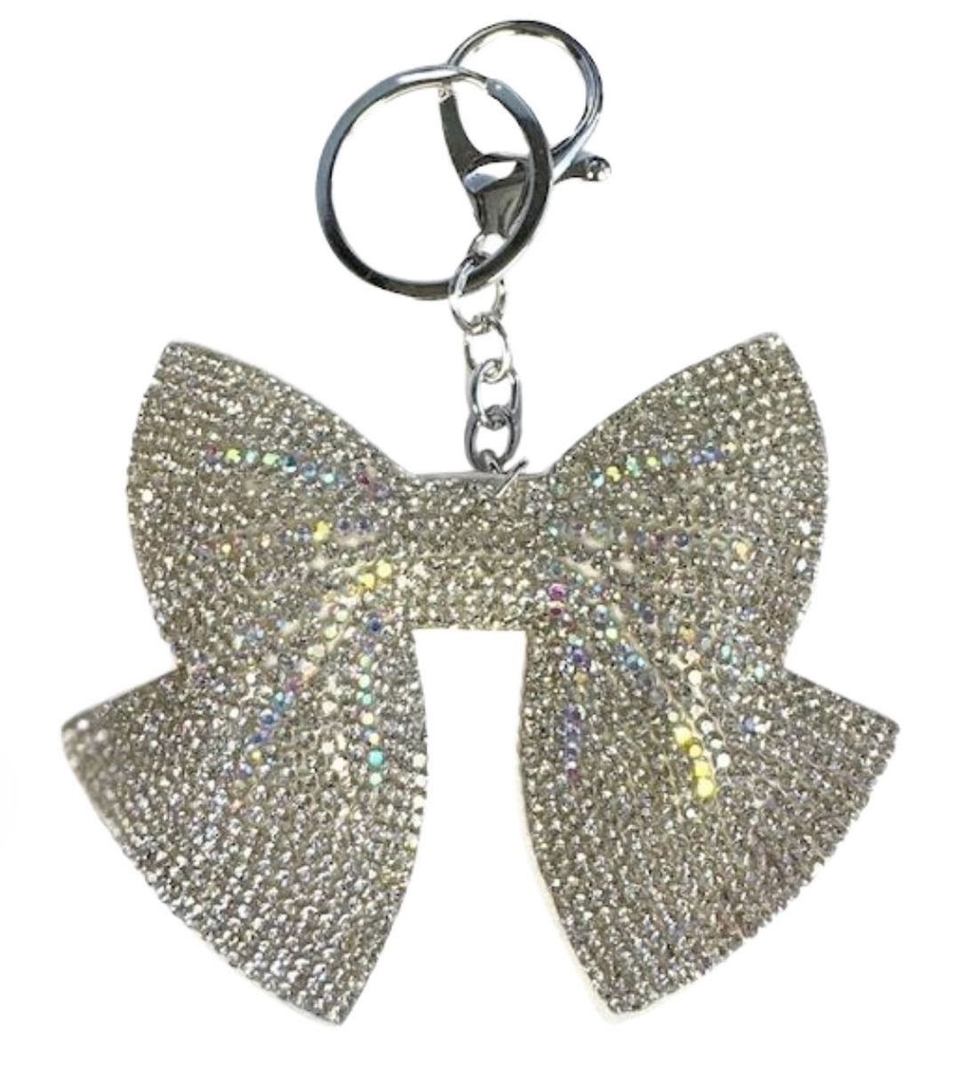 Bari Lynn Fully Crystallized Bow Keychain- Silver