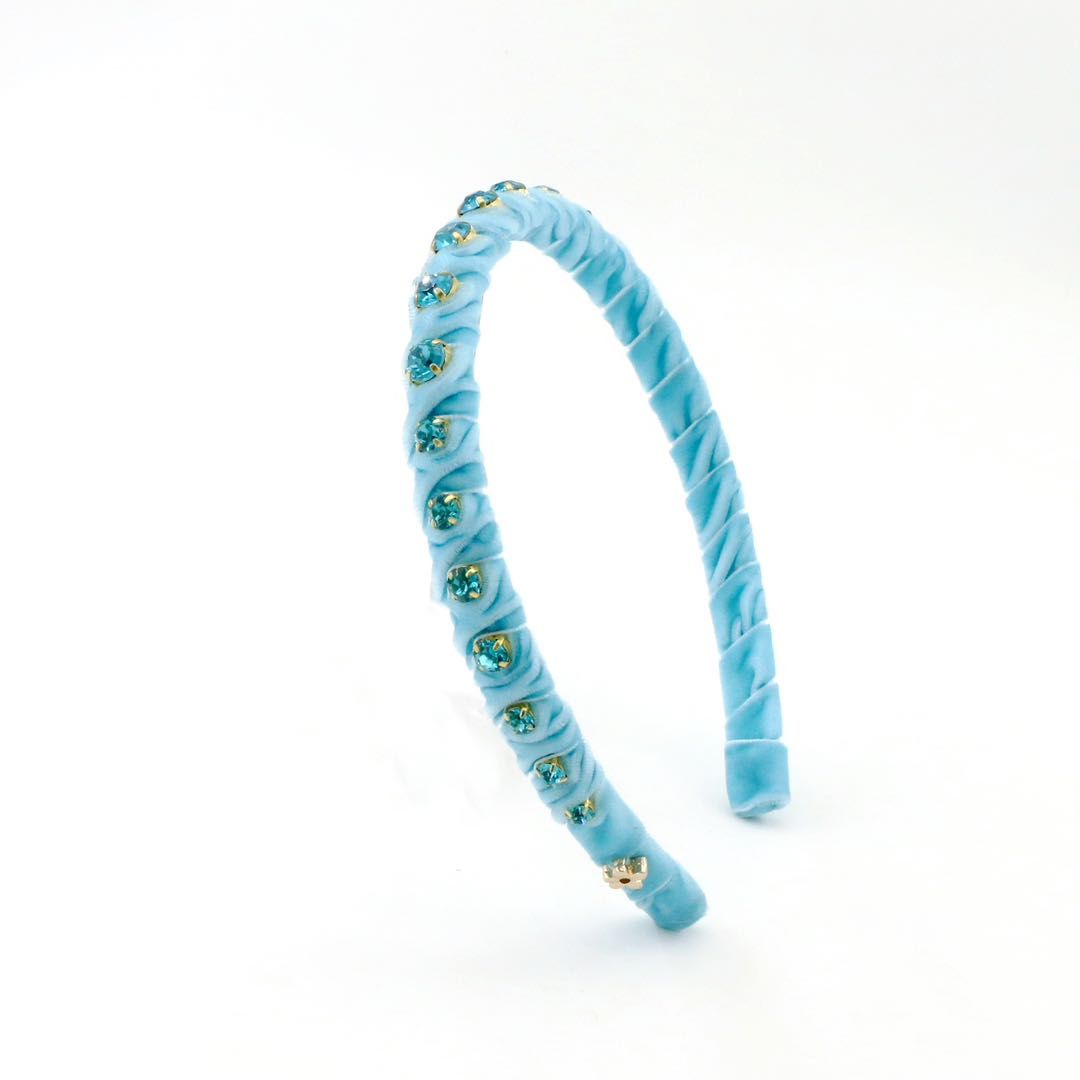 Poppyland Light Blue Velvet Stones Headband