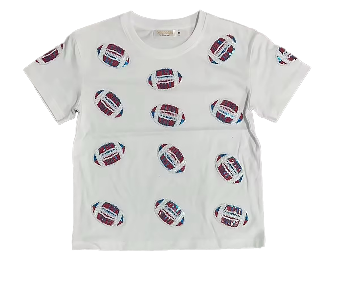 Tweenstyle by Stoopher Sequin Football Short Sleeve Tee 