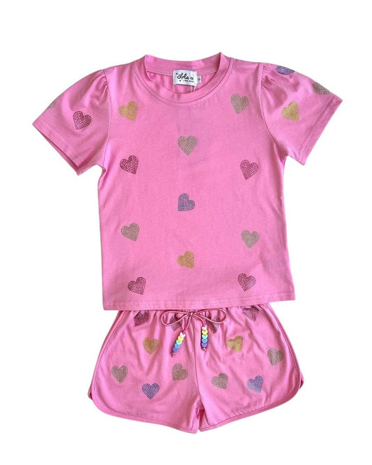 Lola and the Boys Crystal Hearts Short Set- Pink