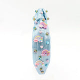 Rainbow on Blue Shimmer Knot Headband