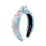 Poppyland Rainbow on Blue Shimmer Knot Headband