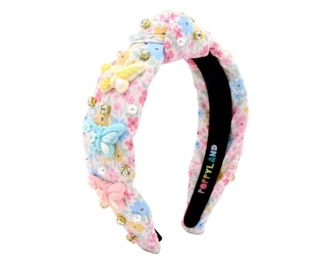 Poppyland Flowers and Butterflies Knot Headband