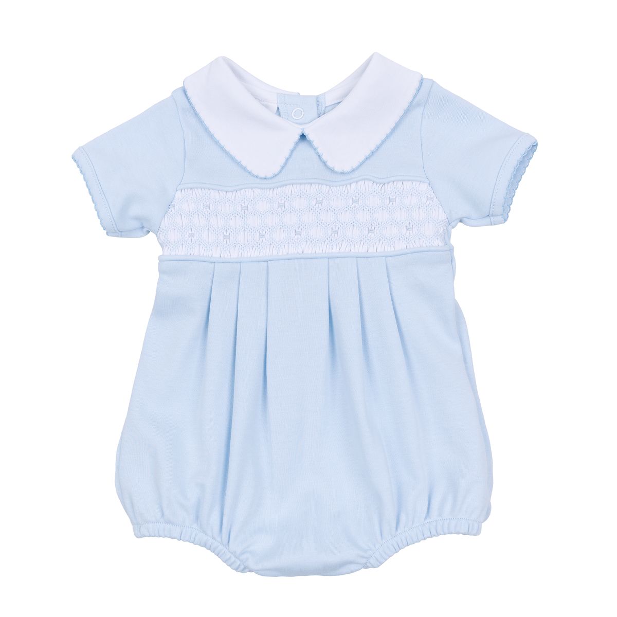Magnolia Baby Willow and Walker Smocked Collared Bubble- Light Blue