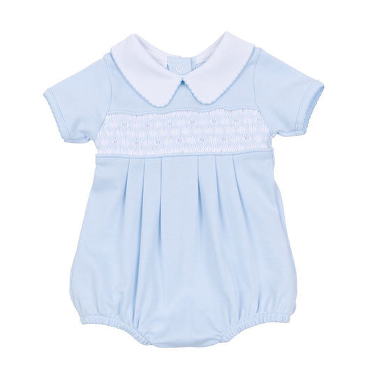 Magnolia Baby Willow and Walker Smocked Collared Bubble- Light Blue
