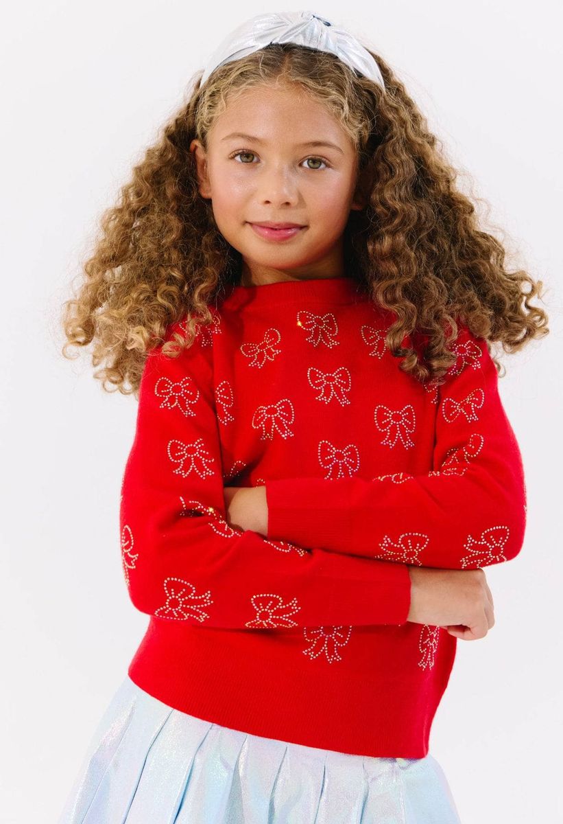 Lola and the Boys Ruby Crystal Bows Sweater