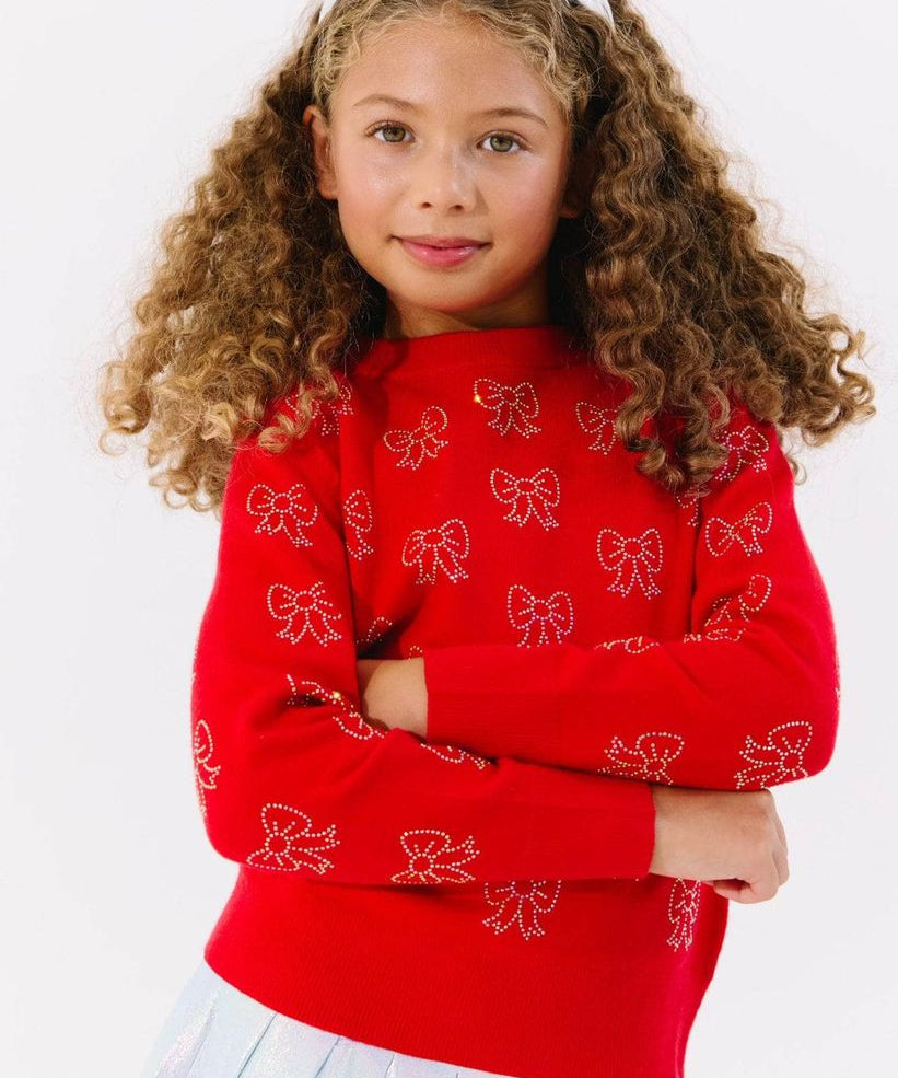 Lola and the Boys Ruby Crystal Bows Sweater