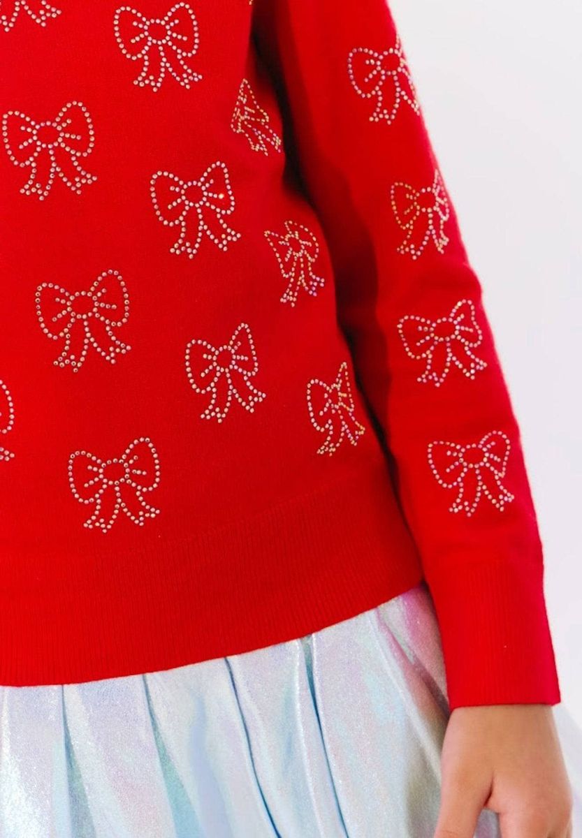 Lola and the Boys Ruby Crystal Bows Sweater