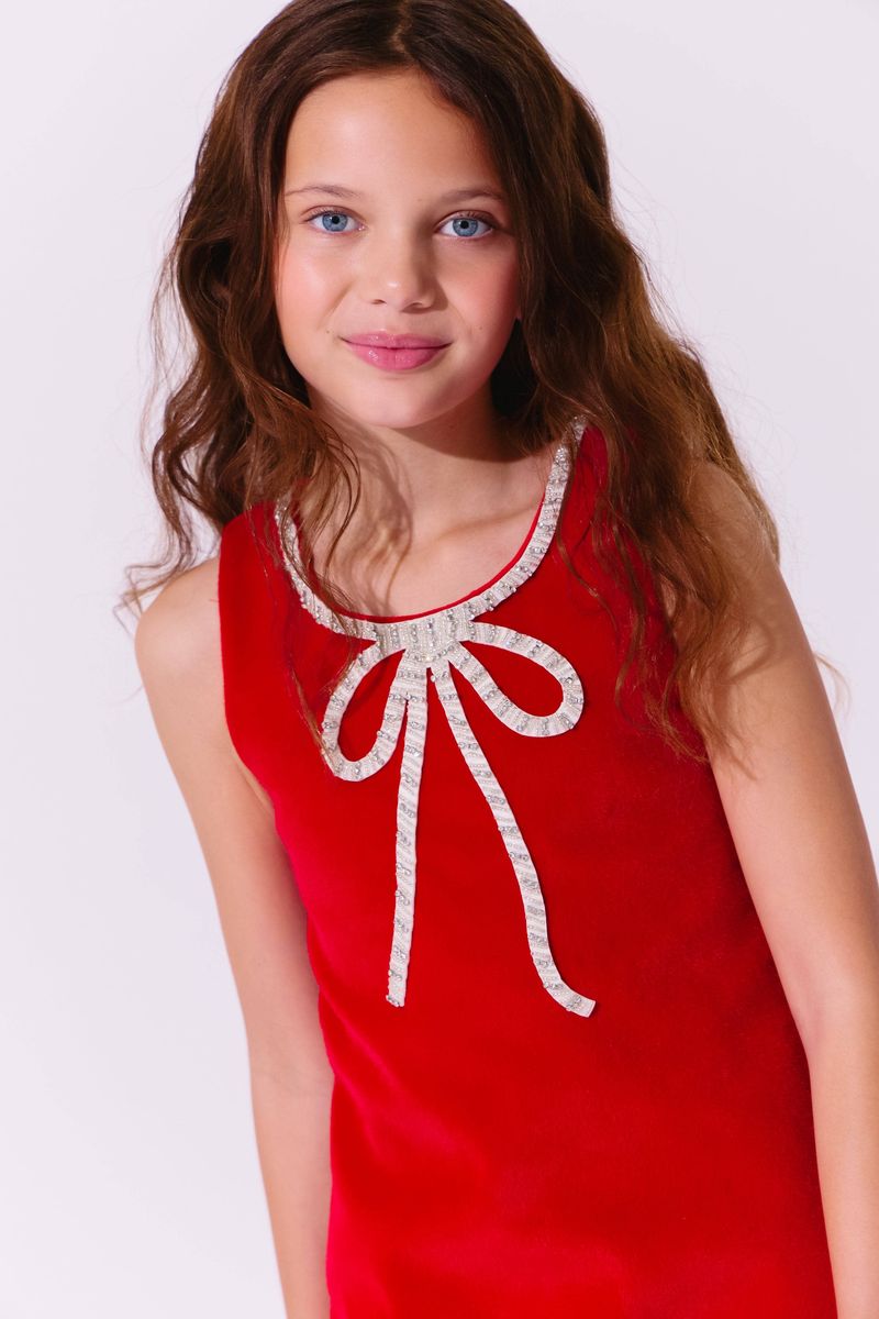 Lola and the Boys Red Velvet Bow Princess Dress