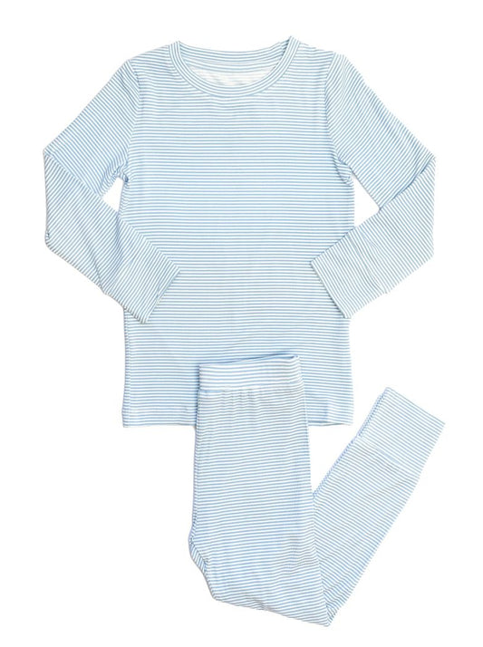 The Uptown Baby Dusty Blue Mini Stripe Pajama Set