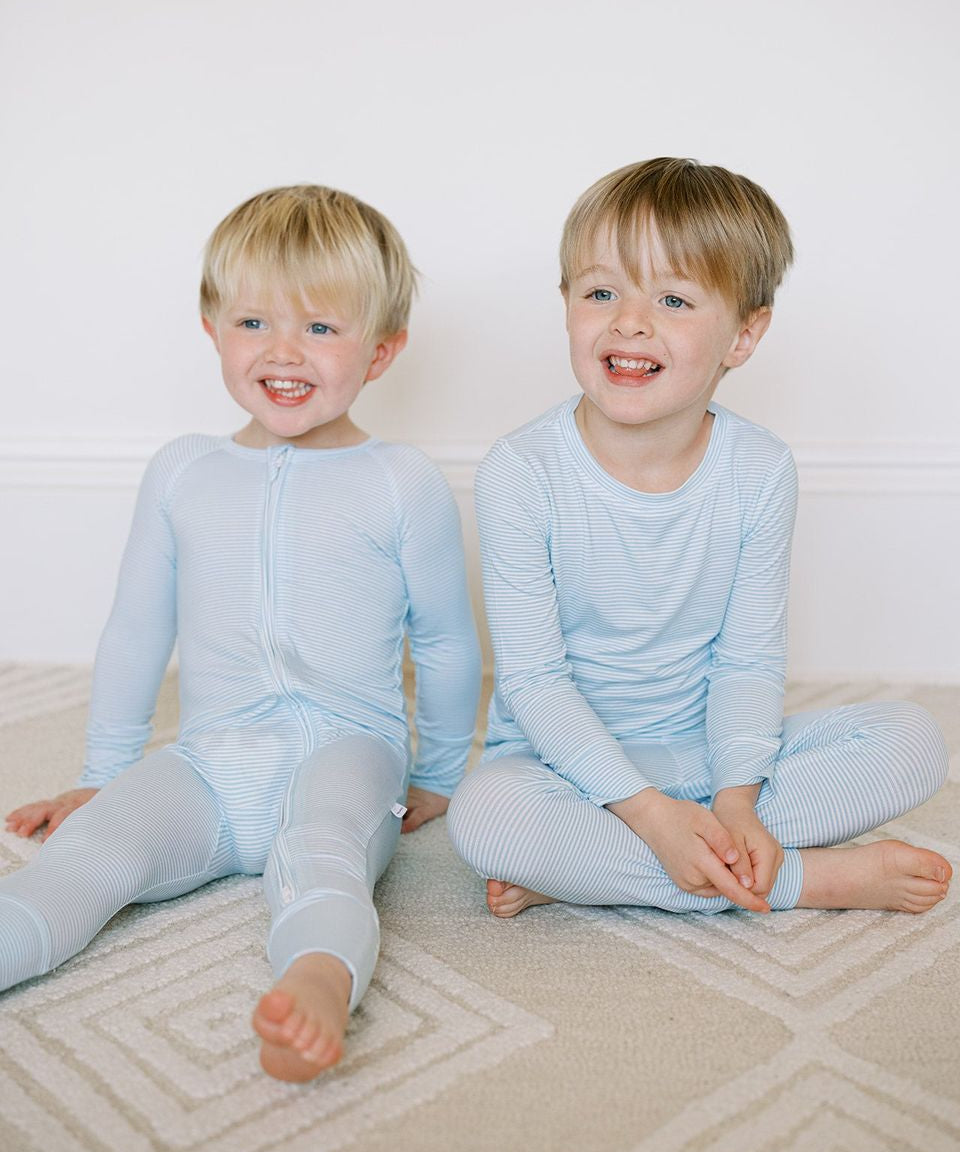 Mini Stripe Sleep Romper- Dusty Blue