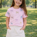 Tweenstyle by Stoopher Sequin Bows Short Sleeve Tee