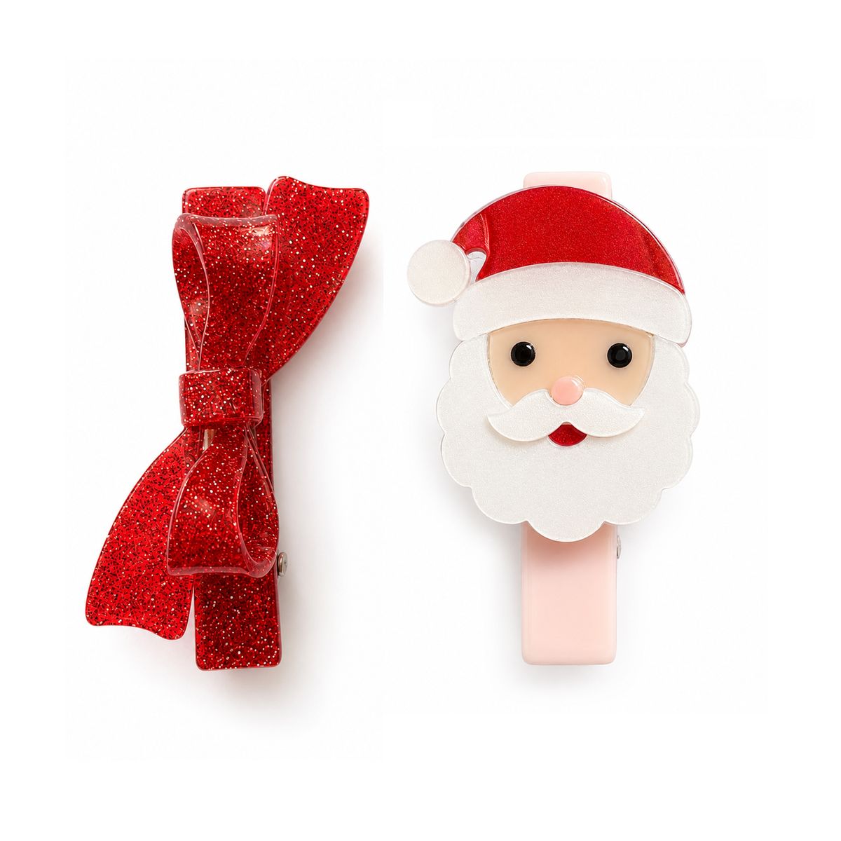 Lilies & Roses Red Glitter Bow and Santa Hair Clips