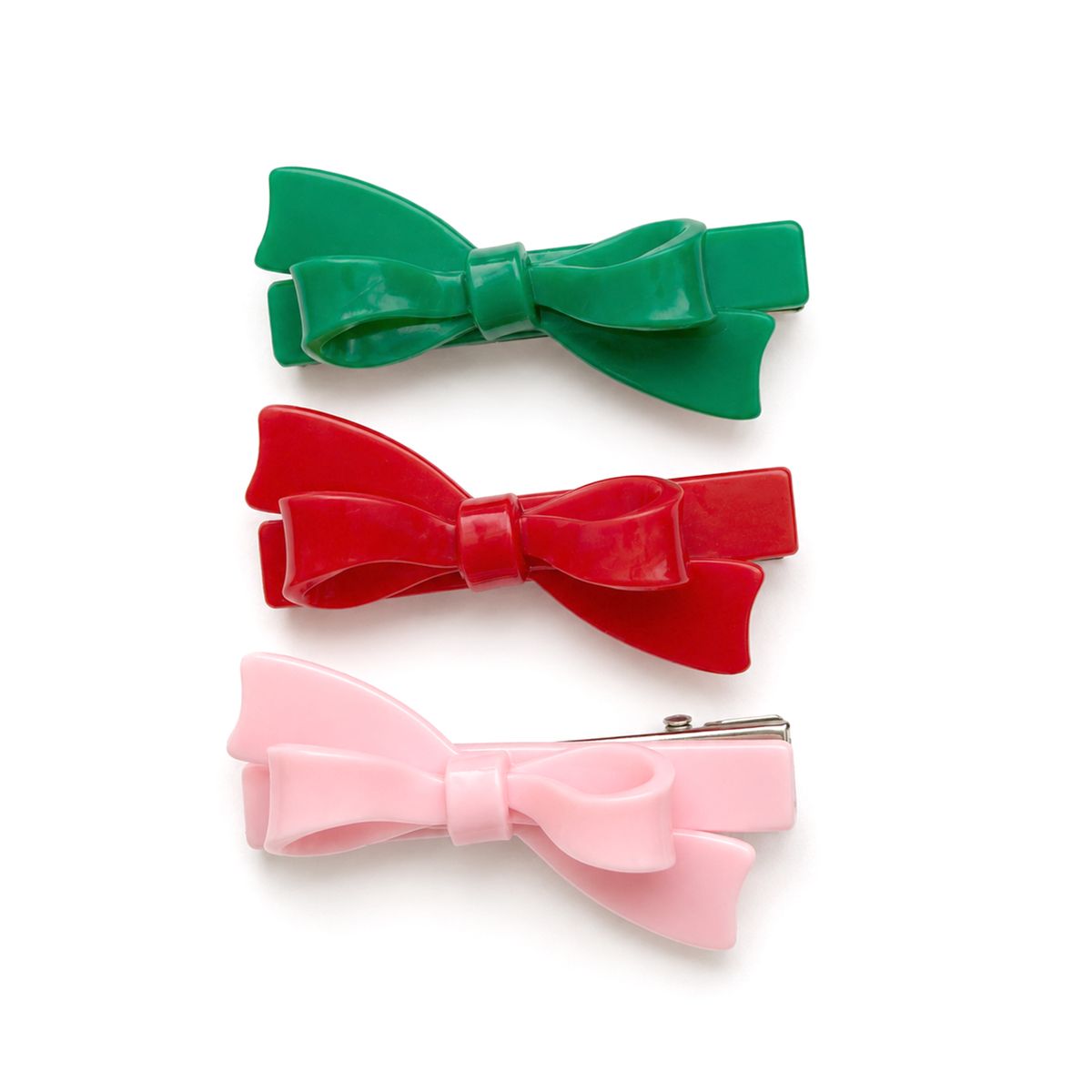 Lilies & Roses Red, Green and Pink Bows Hair Clips
