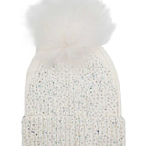 Bari Lynn Fully Crystalized Hat With Fur Pom- White