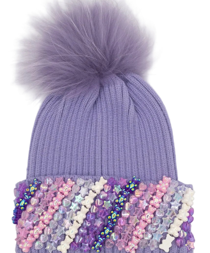 Bari Lynn Lavender Charm Cuff Hat With Pom