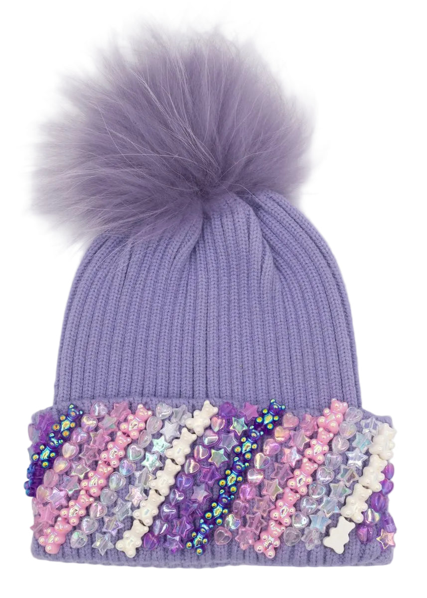 Bari Lynn Lavender Charm Cuff Hat With Pom