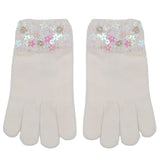 Bari Lynn White Sequin Flower Winter Gloves