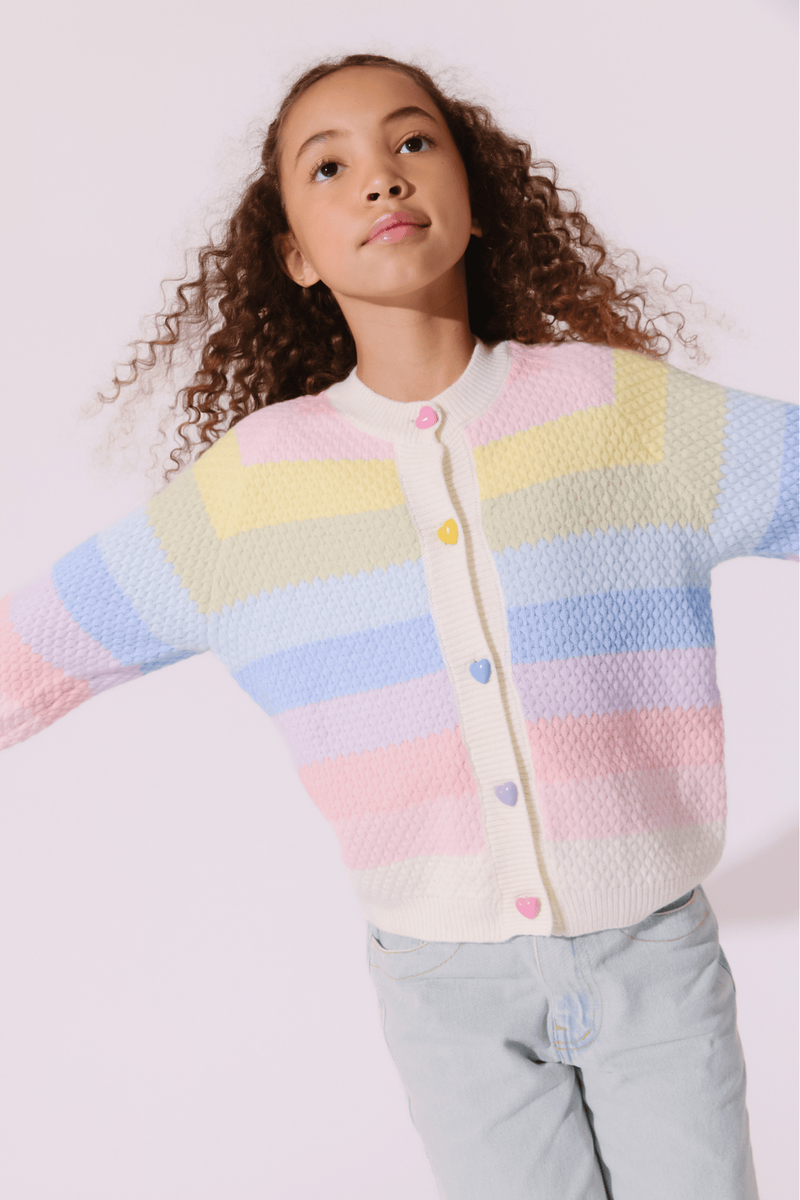 Lola and the Boys Pastel Rainbow Knit Cardigan
