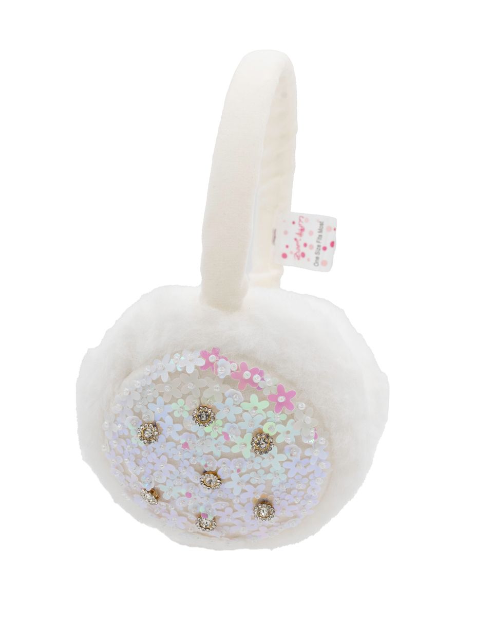 Bari Lynn White Sequin Flower Earmuffs