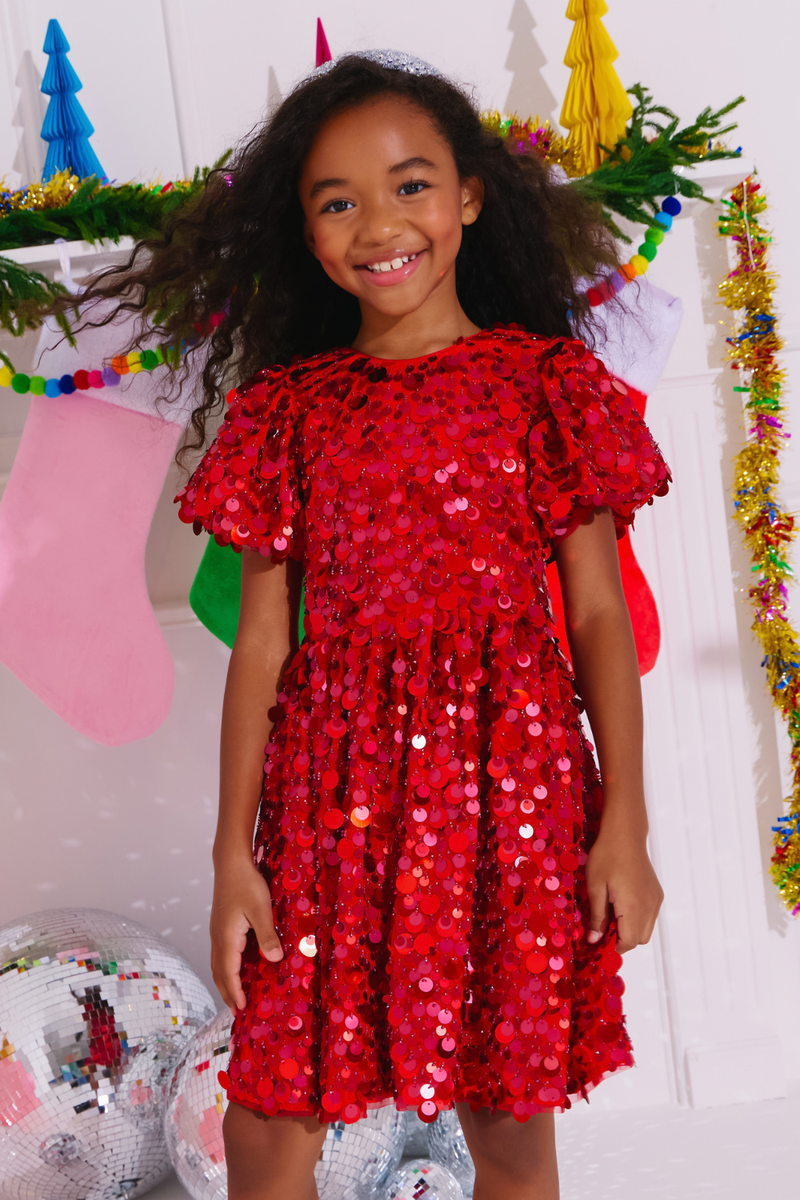 Lola and the Boys Red Sweet Shimmer Party Dress