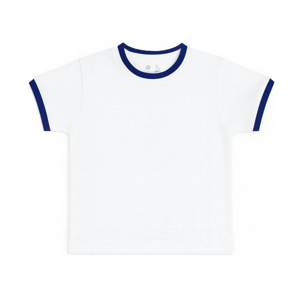 Florence Eiseman White T Shirt With Navy Tipping