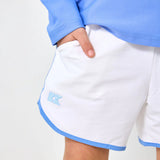 White Retro Super Short With Sky Blue Piping