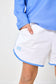 White Retro Super Short With Sky Blue Piping