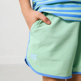 Palm Green Retro Super Short With Sky Blue Piping