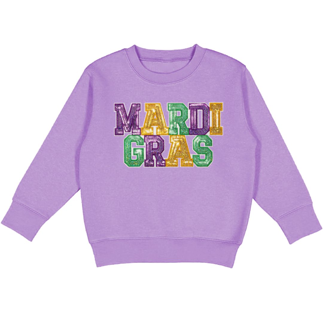 Sweet Wink Mardi Gras Patch Sweatshirt - Lavender