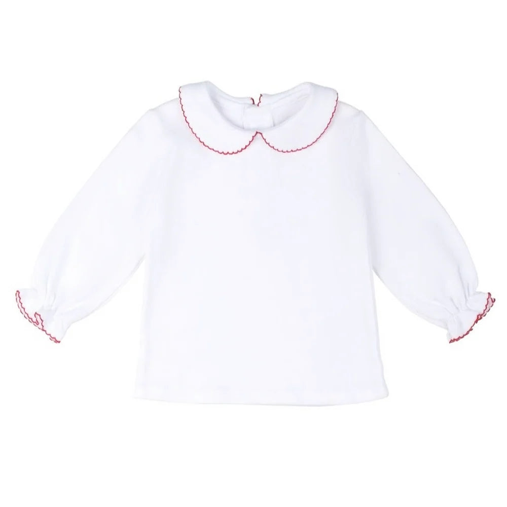 Florence Eiseman Knit Long Sleeve Blouse With Red Picot