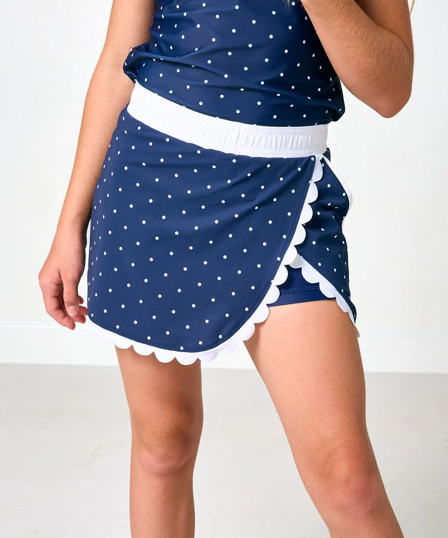 Navy and White Polka Dot Scalloped Skort