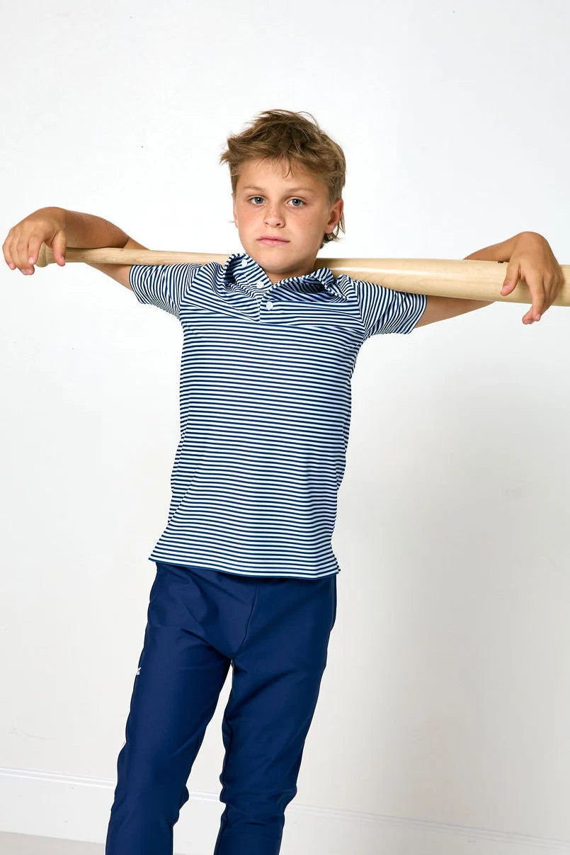 Courtside Kids Navy and White Thin Stripe Polo Shirt