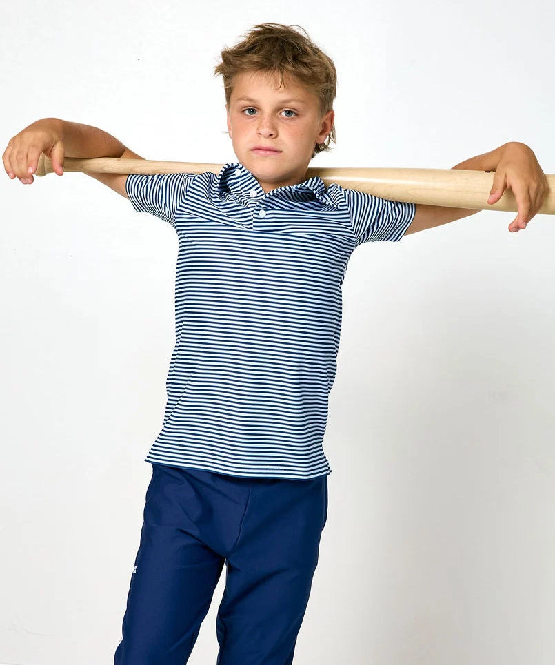 Courtside Kids Navy and White Thin Stripe Polo Shirt