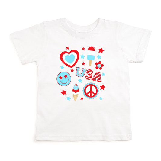 Sweet Wink 4th Of July Doodle Short Sleeve T-Shirt - White