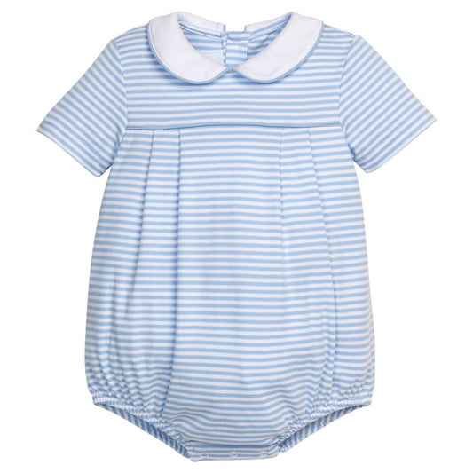 Little English Pleated Peter Pan Bubble- Light Blue Stripe