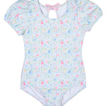 Florence Eiseman Floral Pink Swimsuit With Puff Sleeves