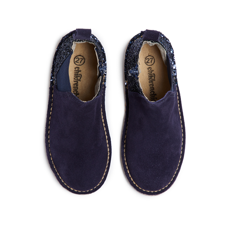 Children Chic Glitter and Suede Chelsea Boots in Navy