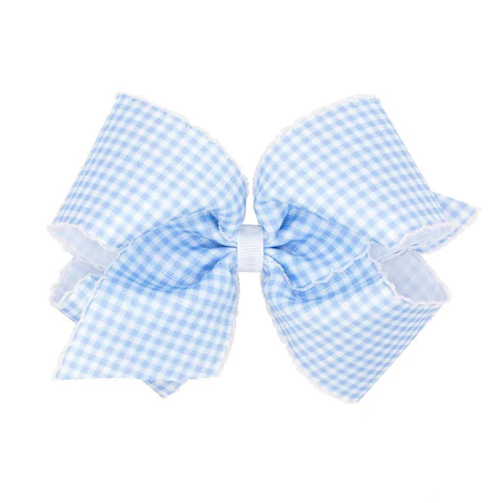 Wee Ones King Gingham Grosgrain Hair Bow with Moonstitch Edge- Millennium Blue